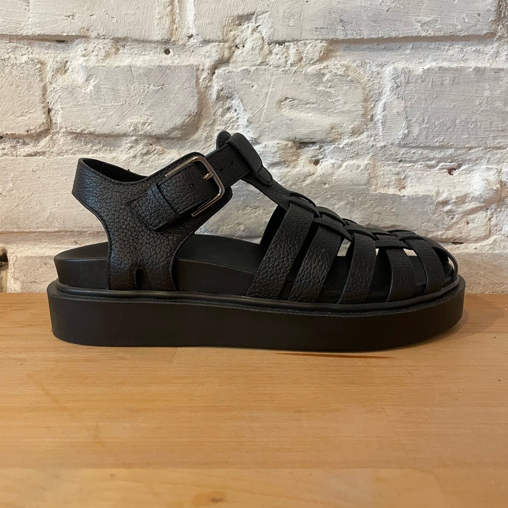 By Anthropologie Black Leather Fisherman Flats 36 - Picture 3 of 9